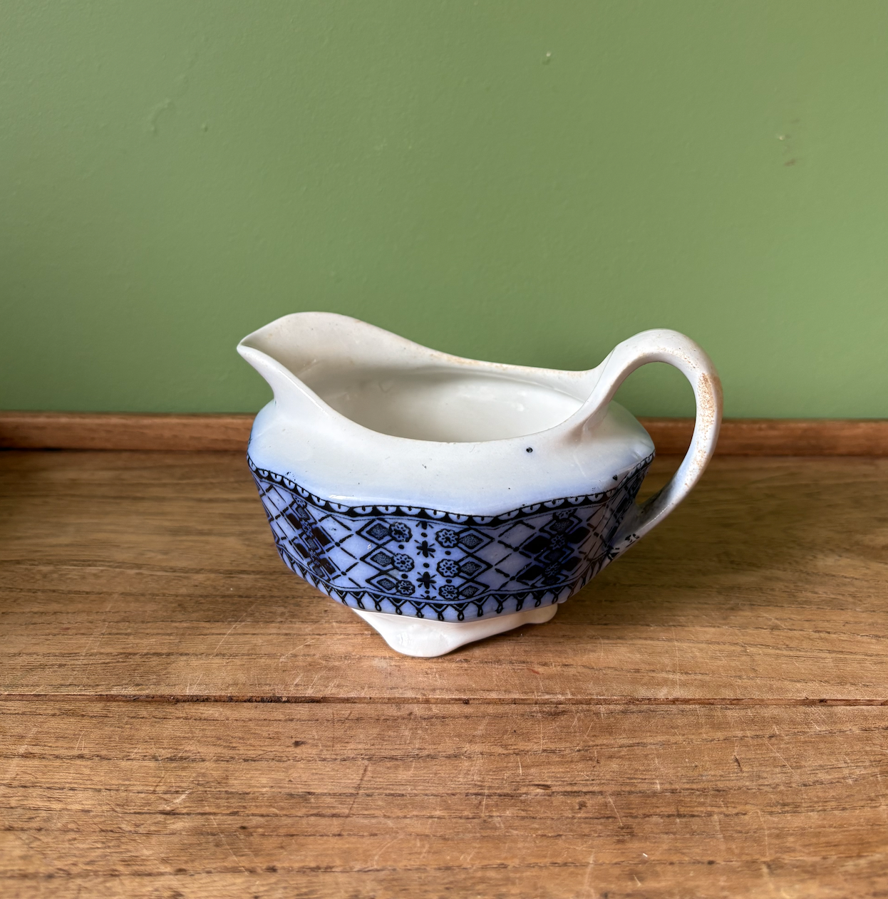 Flanders Lincoln Pottery French Blue & White Sauce Boat