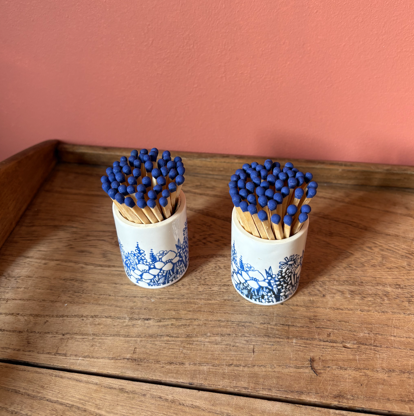 Hornsea Blue & White Floral Spice Pots for Matches