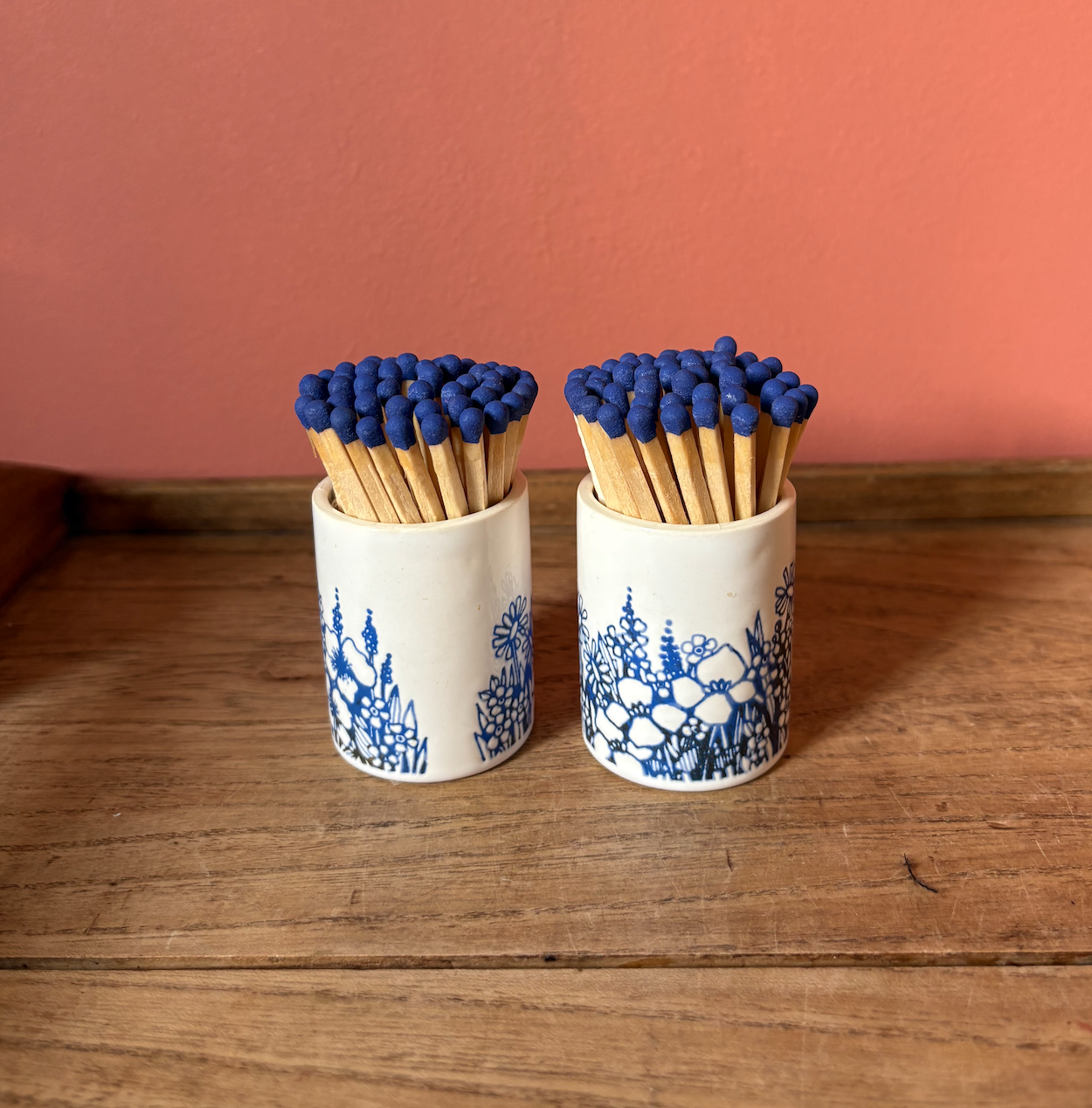 Hornsea Blue & White Floral Spice Pots for Matches