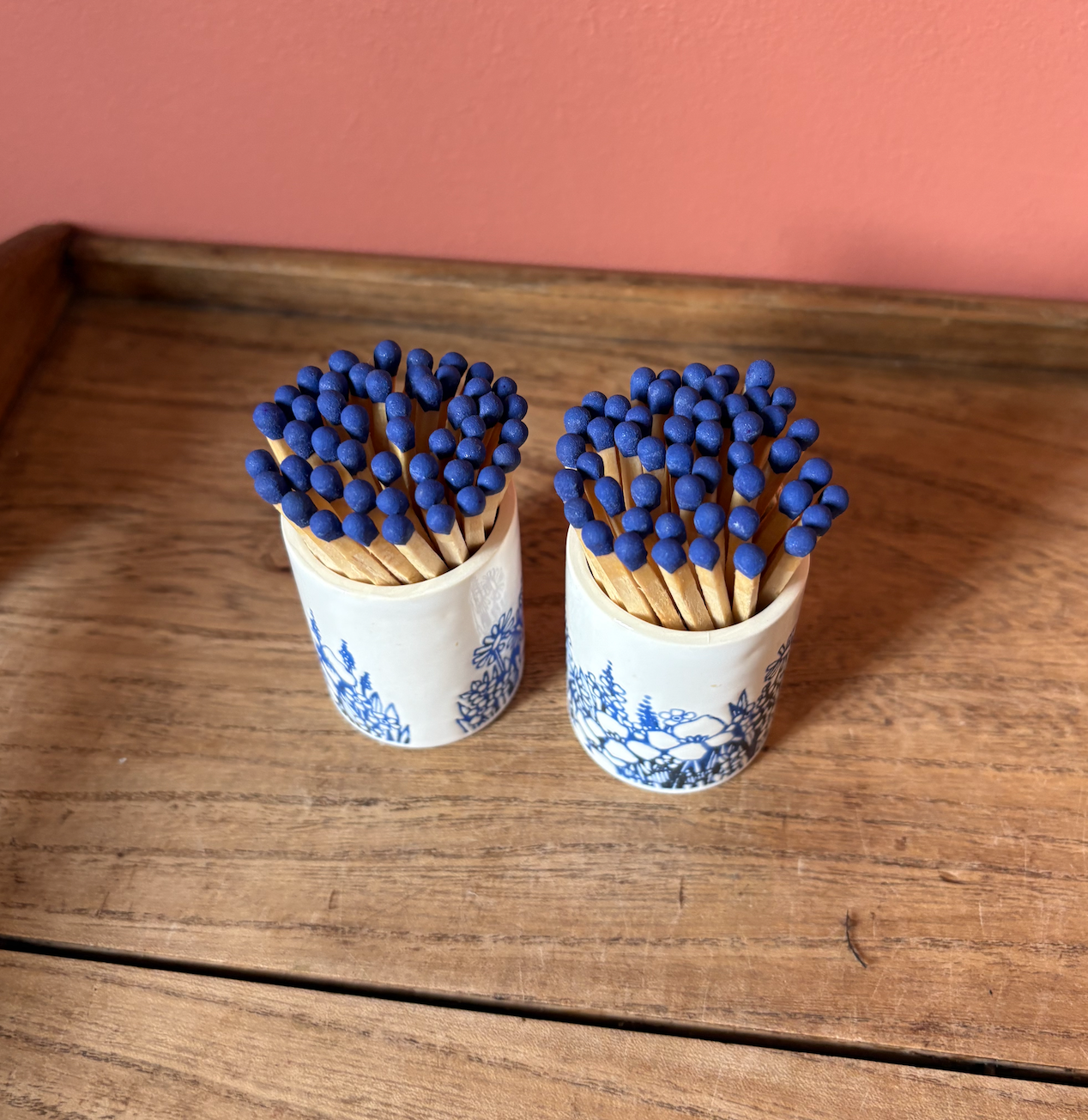 Hornsea Blue & White Floral Spice Pots for Matches