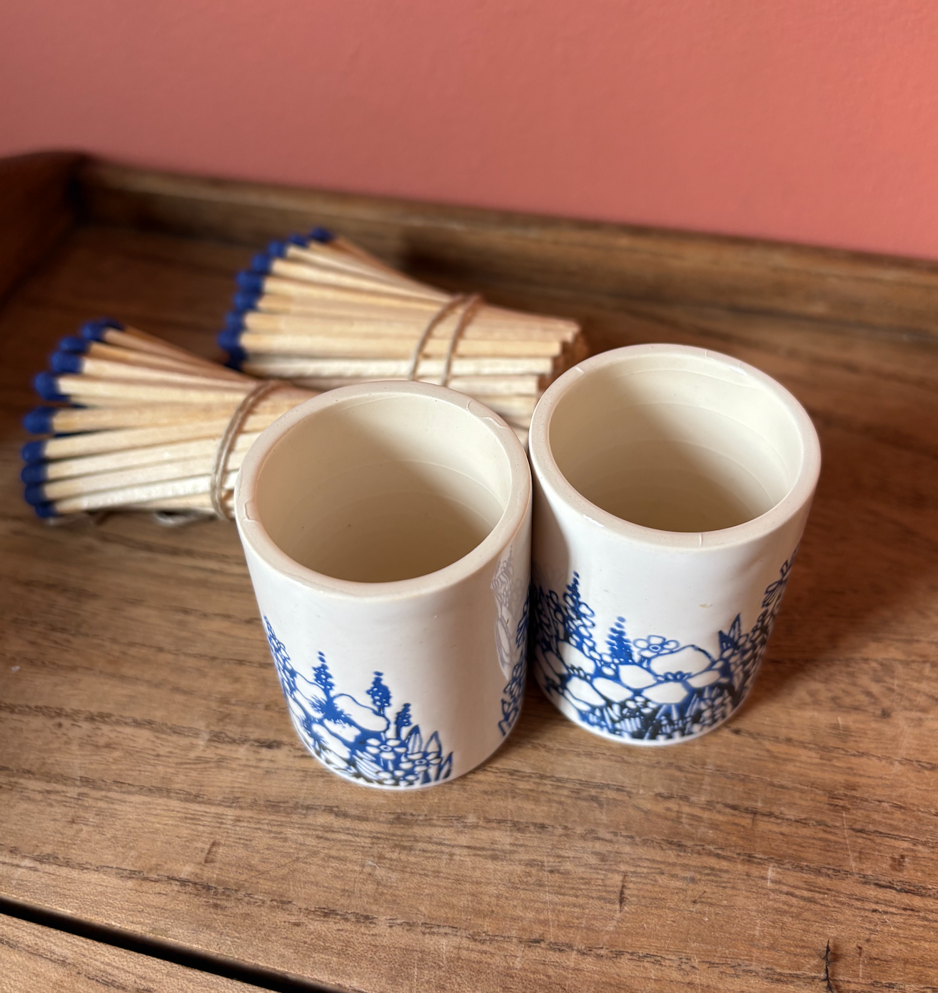 Hornsea Blue & White Floral Spice Pots for Matches