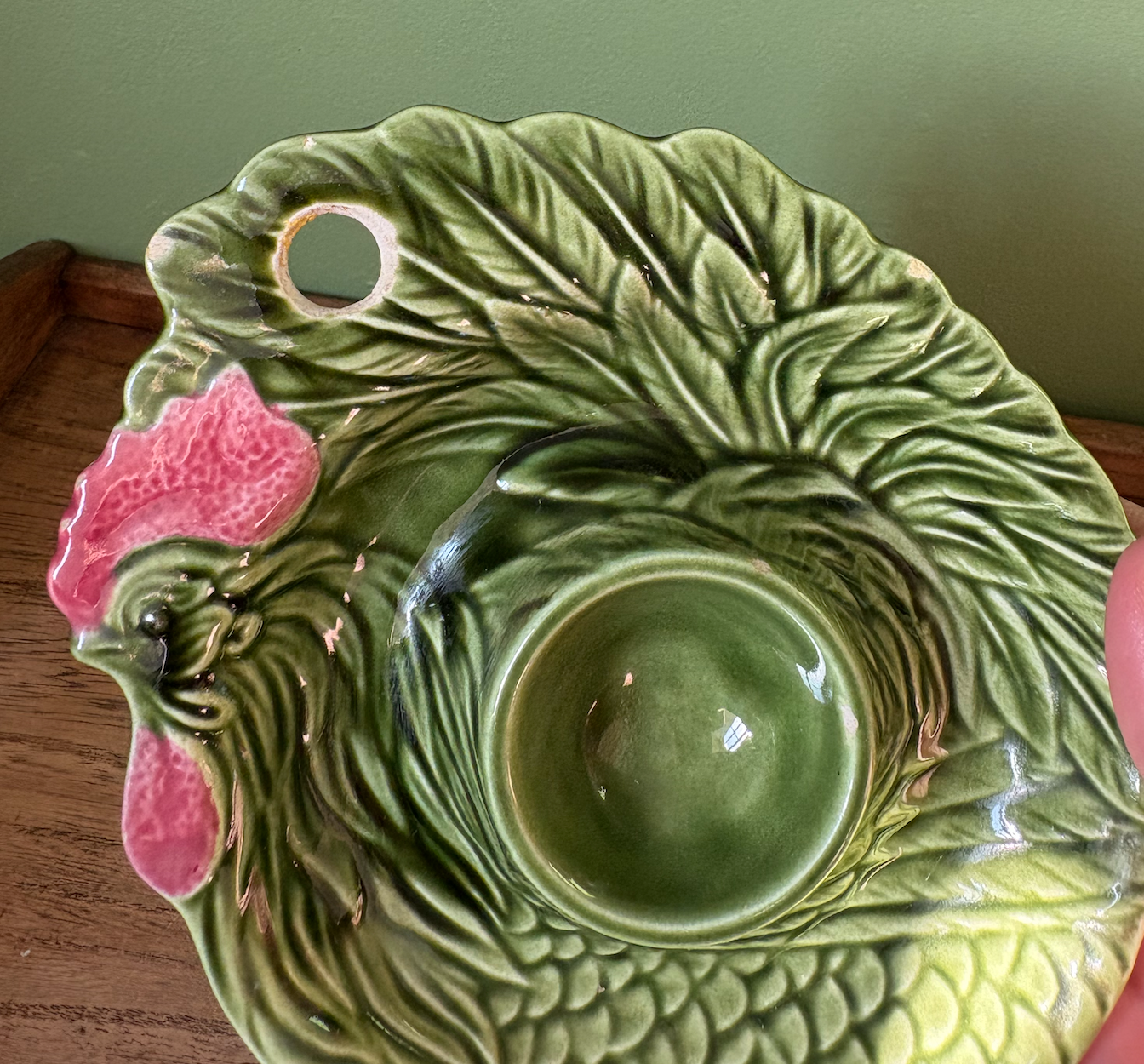 Green Rooster Egg Cup Plate