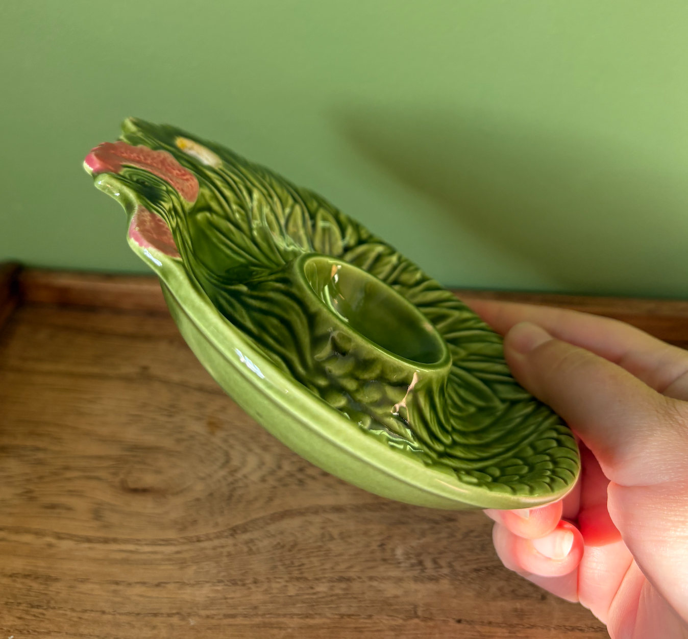 Green Rooster Egg Cup Plate