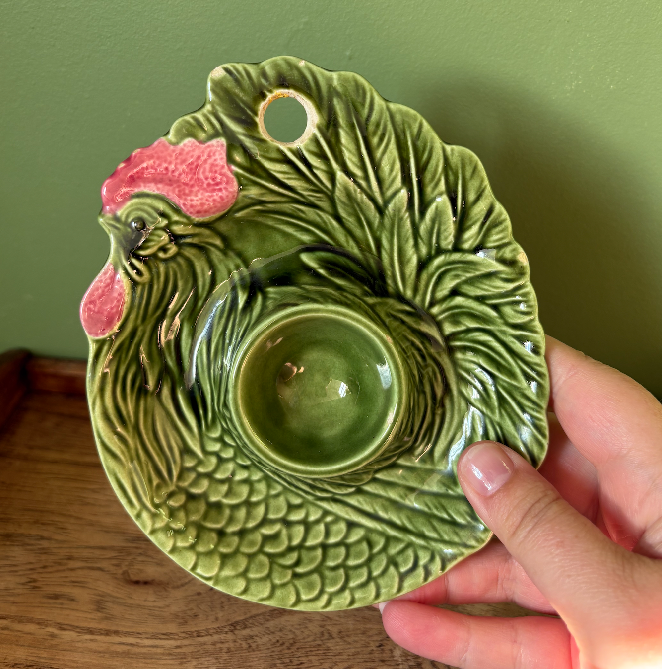 Green Rooster Egg Cup Plate