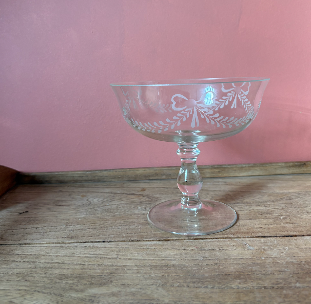 Etched Crystal Bow Pattern Compote Bowl