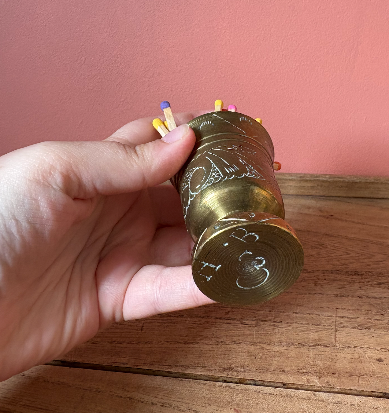 Etched Brass Pot for Matches