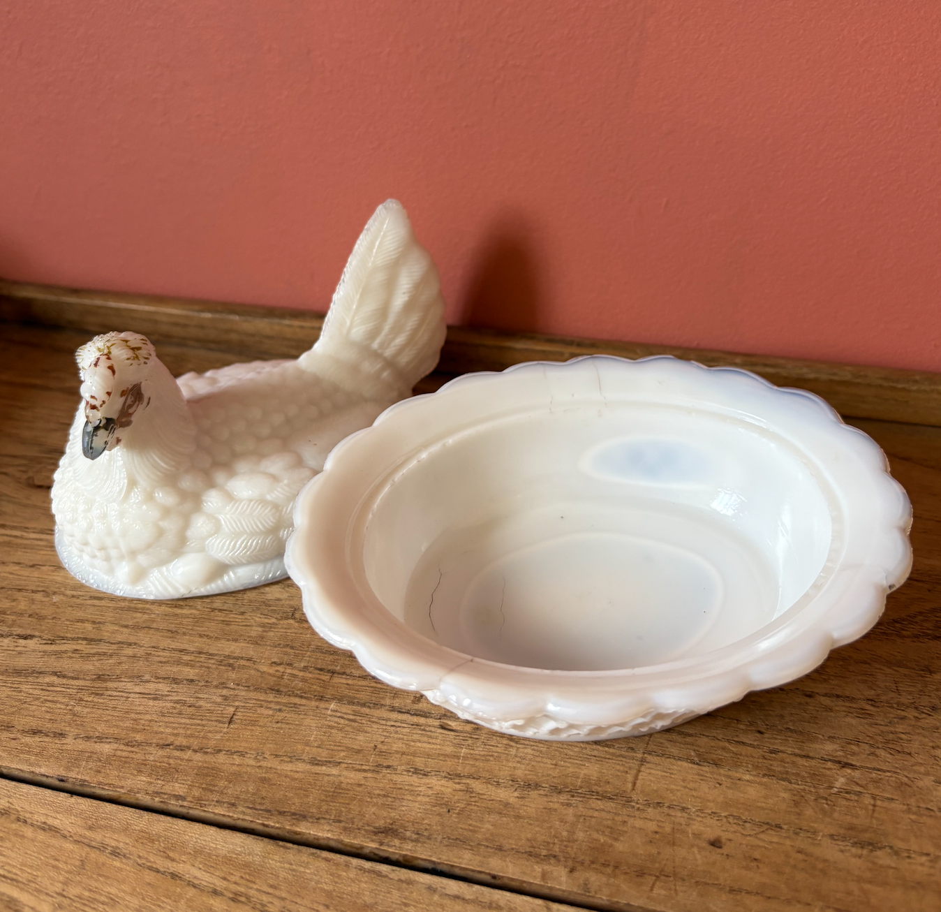 Milk Glass Hen on Nest Bon Bon Dish