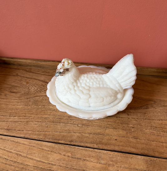 Milk Glass Hen on Nest Bon Bon Dish