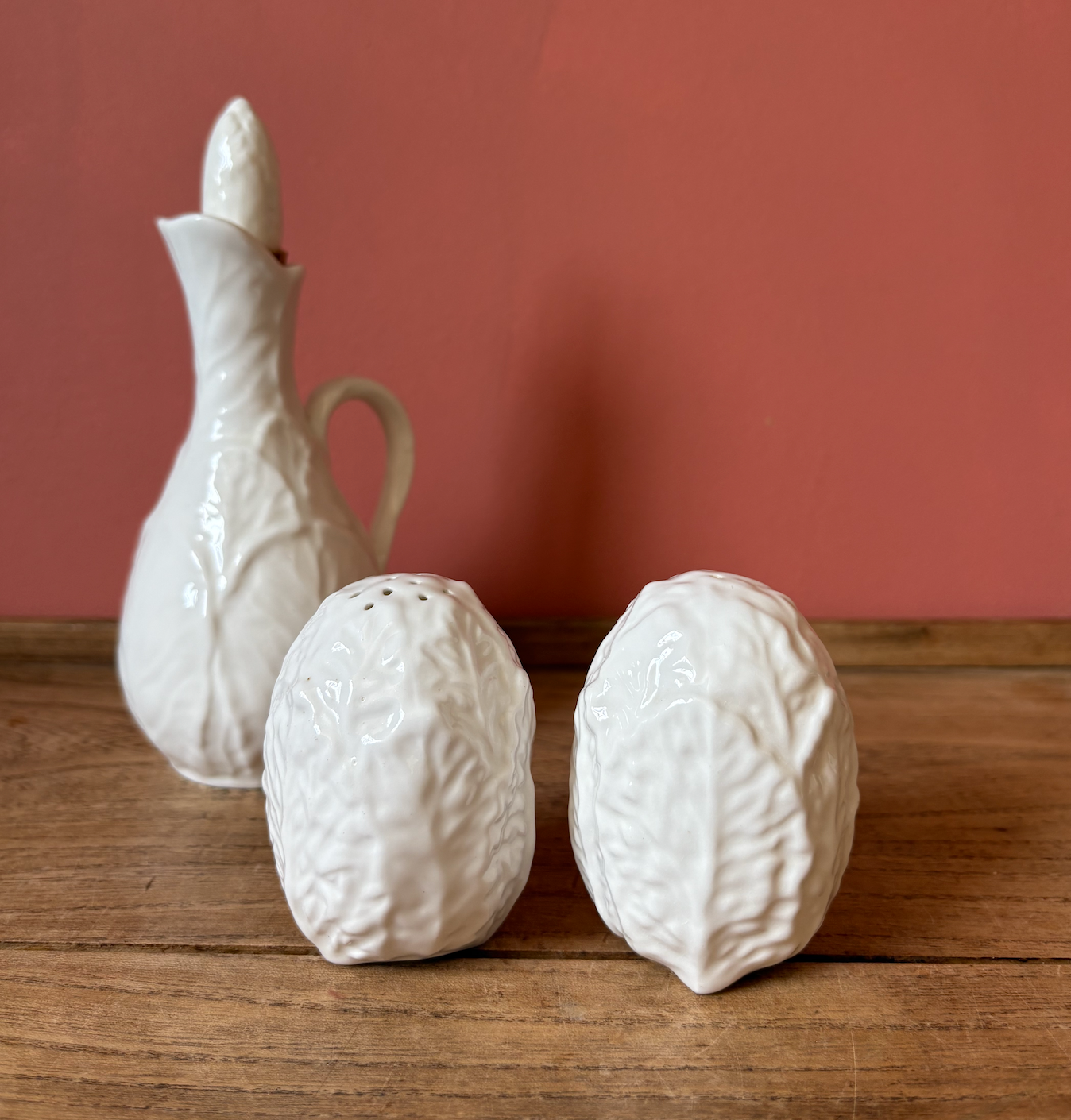 Coalport Countryside White Leaf Bone China Salt & Pepper | Vinegar Condiment Set