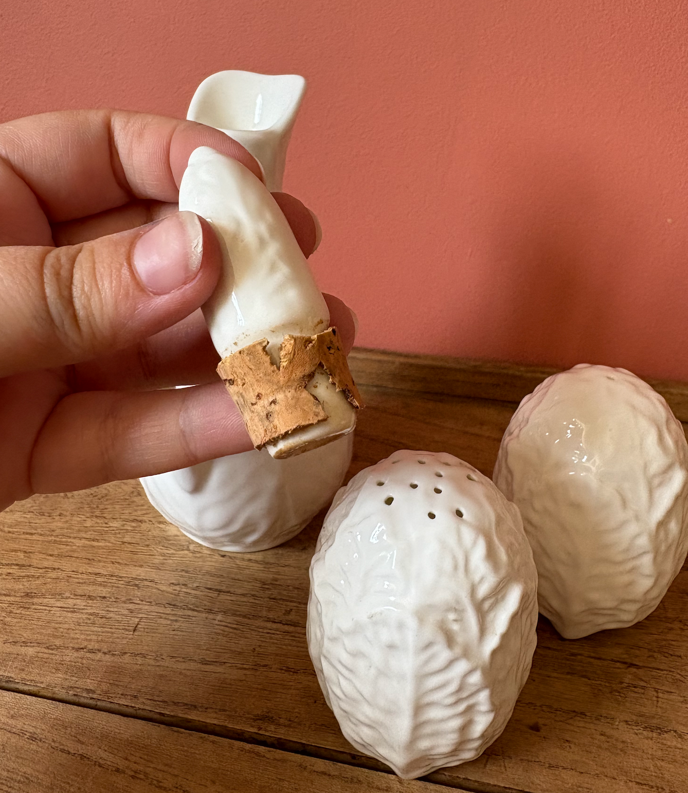 Coalport Countryside White Leaf Bone China Salt & Pepper | Vinegar Condiment Set