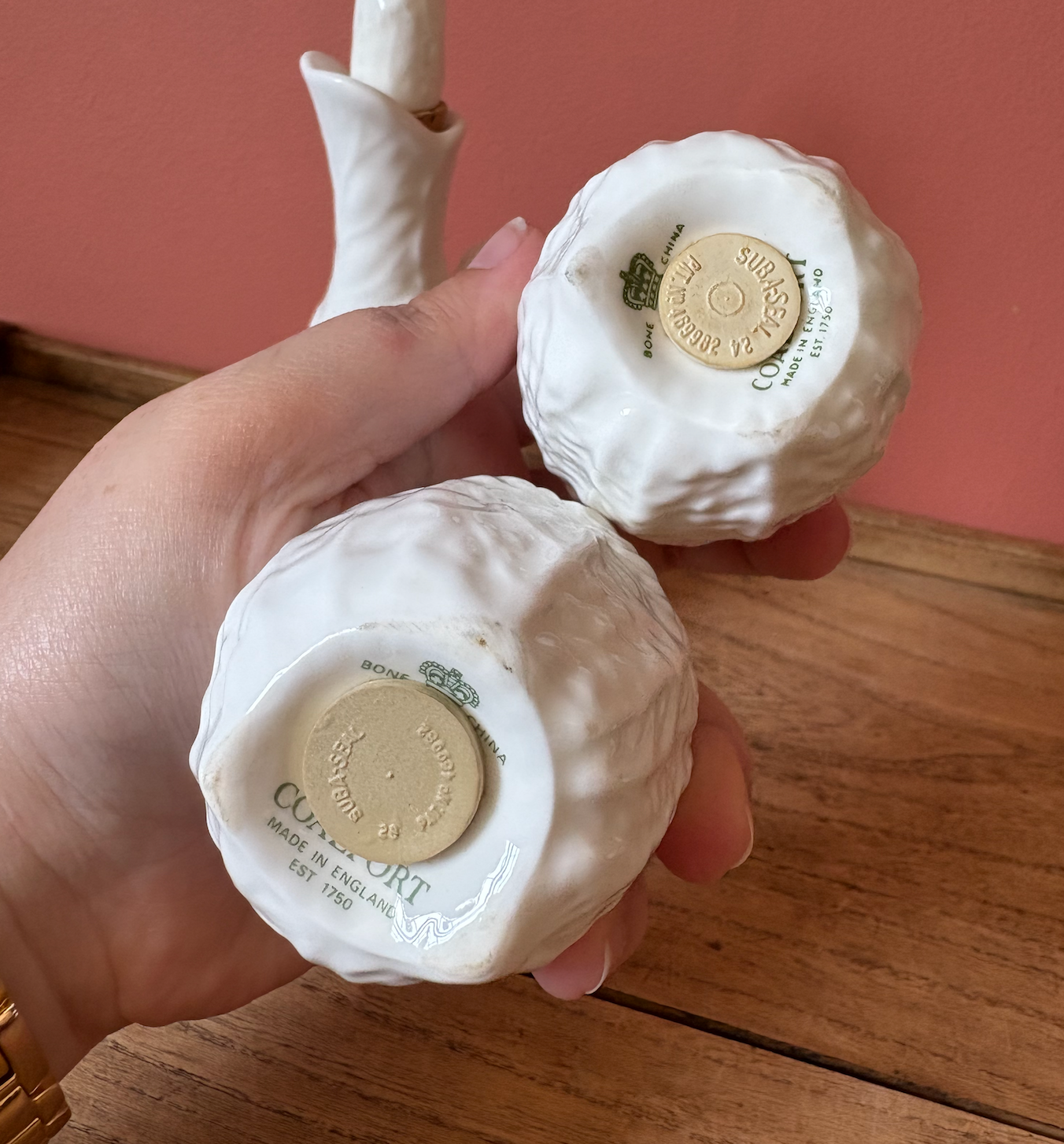 Coalport Countryside White Leaf Bone China Salt & Pepper | Vinegar Condiment Set