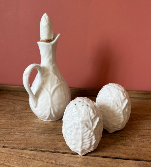 Coalport Countryside White Leaf Bone China Salt & Pepper | Vinegar Condiment Set