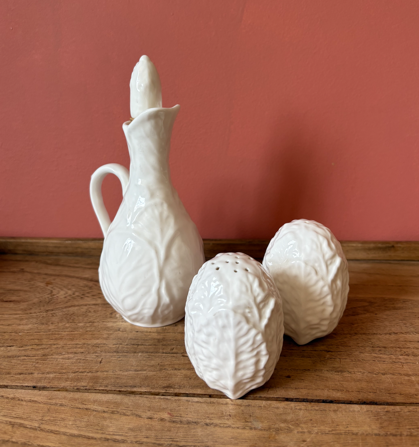 Coalport Countryside White Leaf Bone China Salt & Pepper | Vinegar Condiment Set