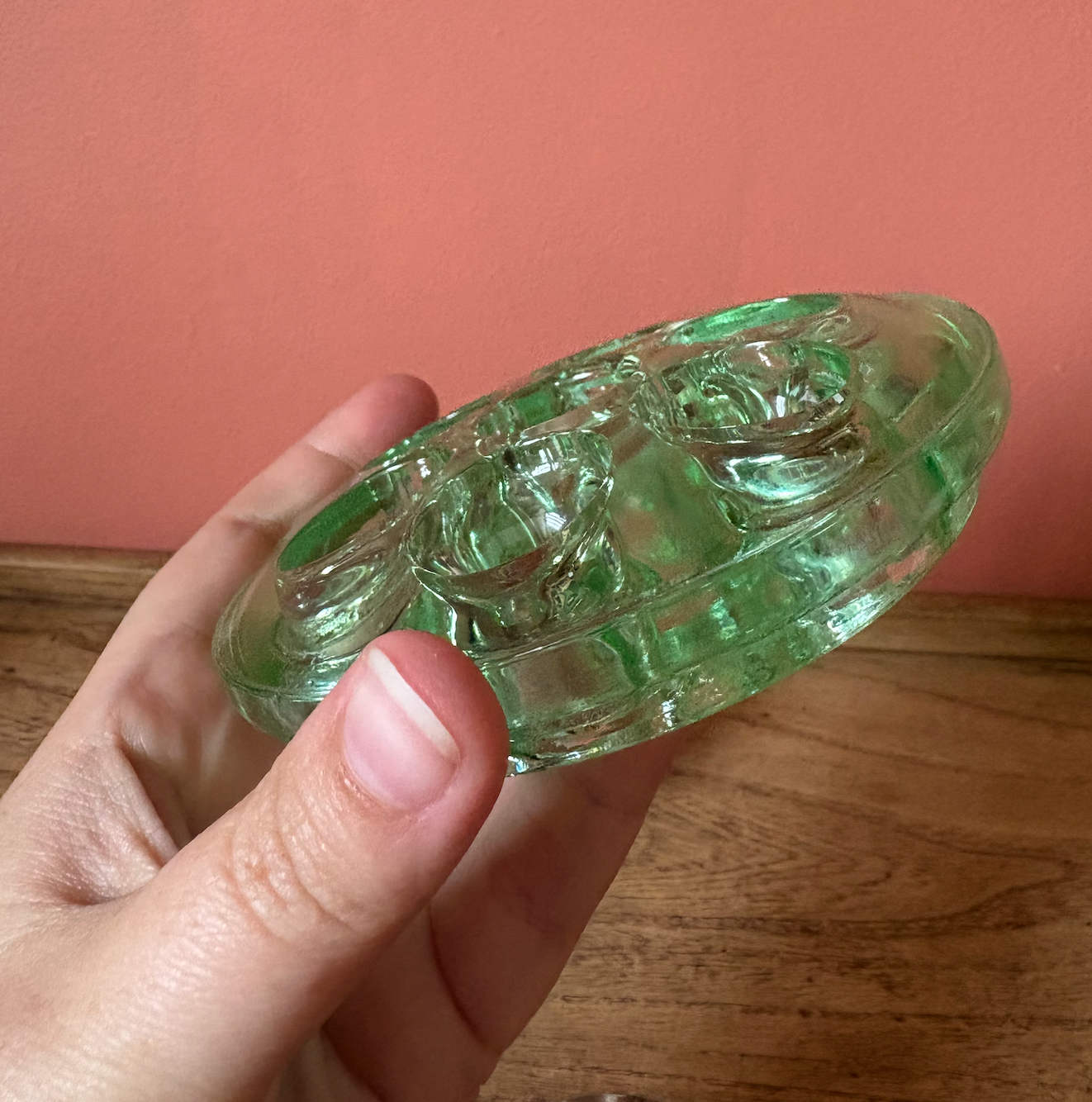 Selection of Green & Clear Glass Flower Frogs