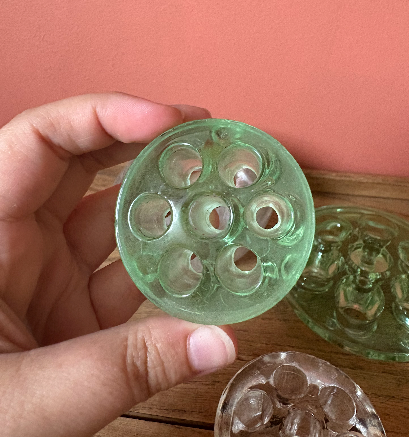 Selection of Green & Clear Glass Flower Frogs