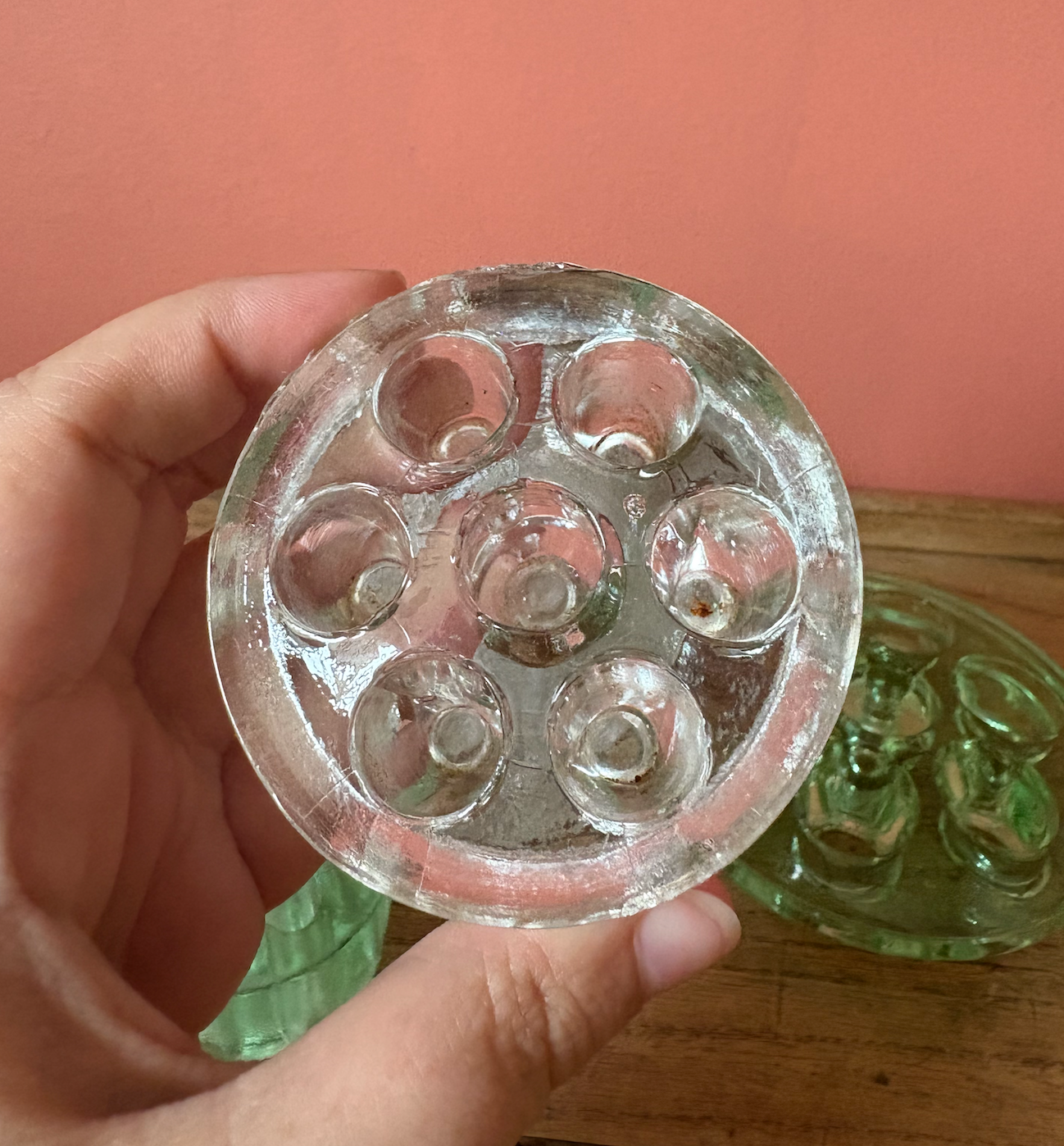 Selection of Green & Clear Glass Flower Frogs