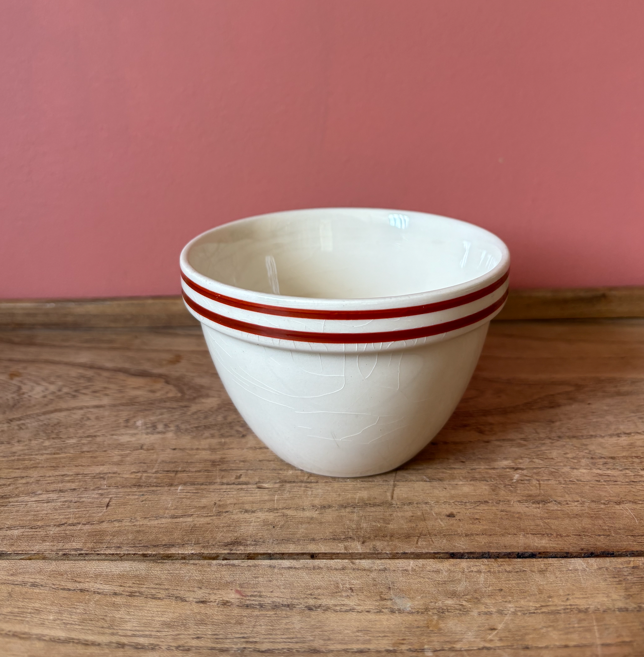 T G Green Church Gresley Small Cream and Sienna Stripe Pudding Bowl
