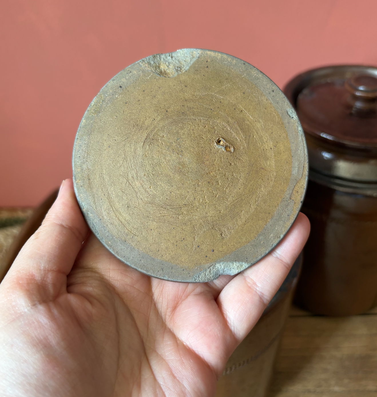 Non Matching Pair of Salt Glaze Lidded Storage Pots