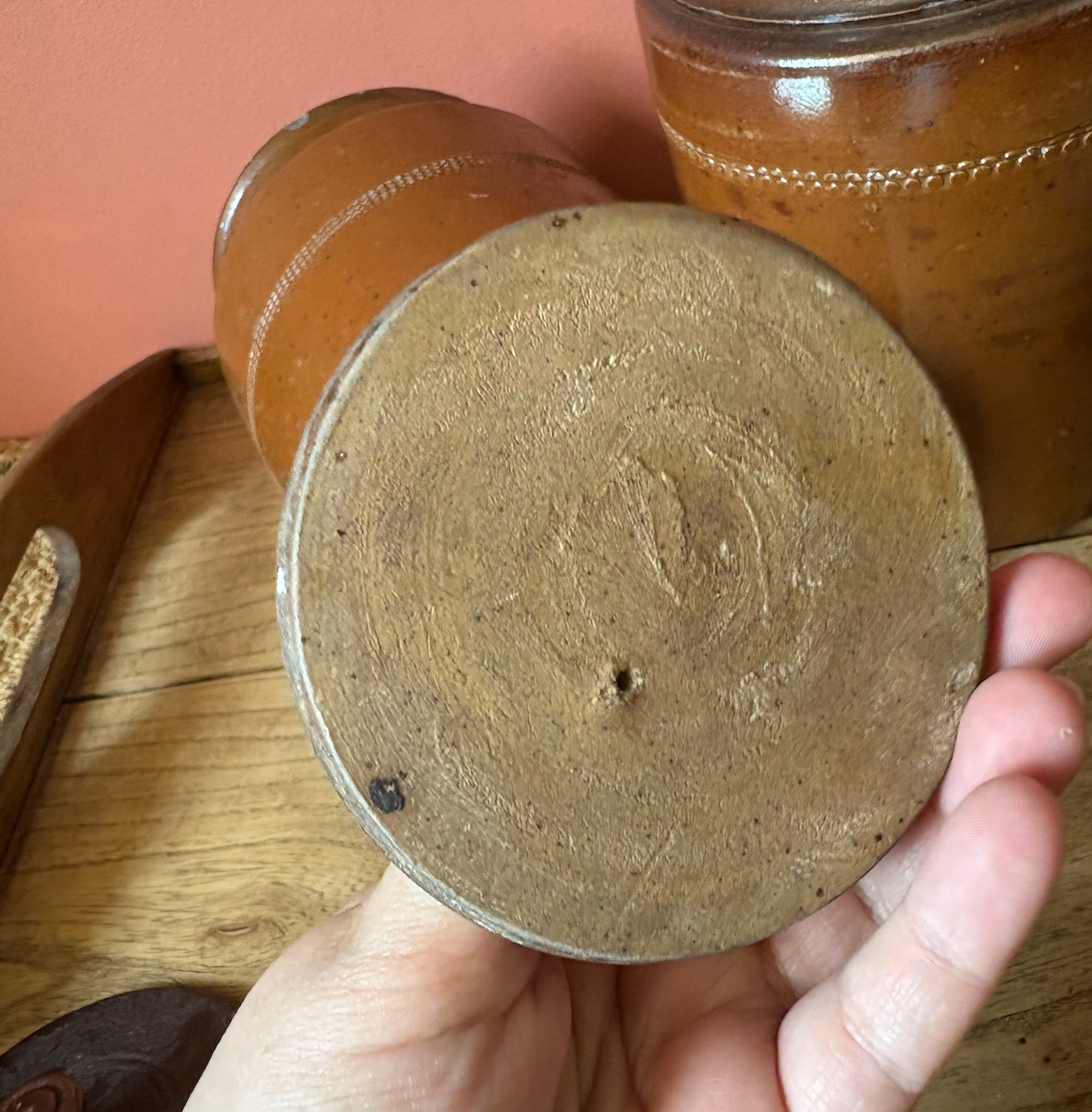 Non Matching Pair of Salt Glaze Lidded Storage Pots