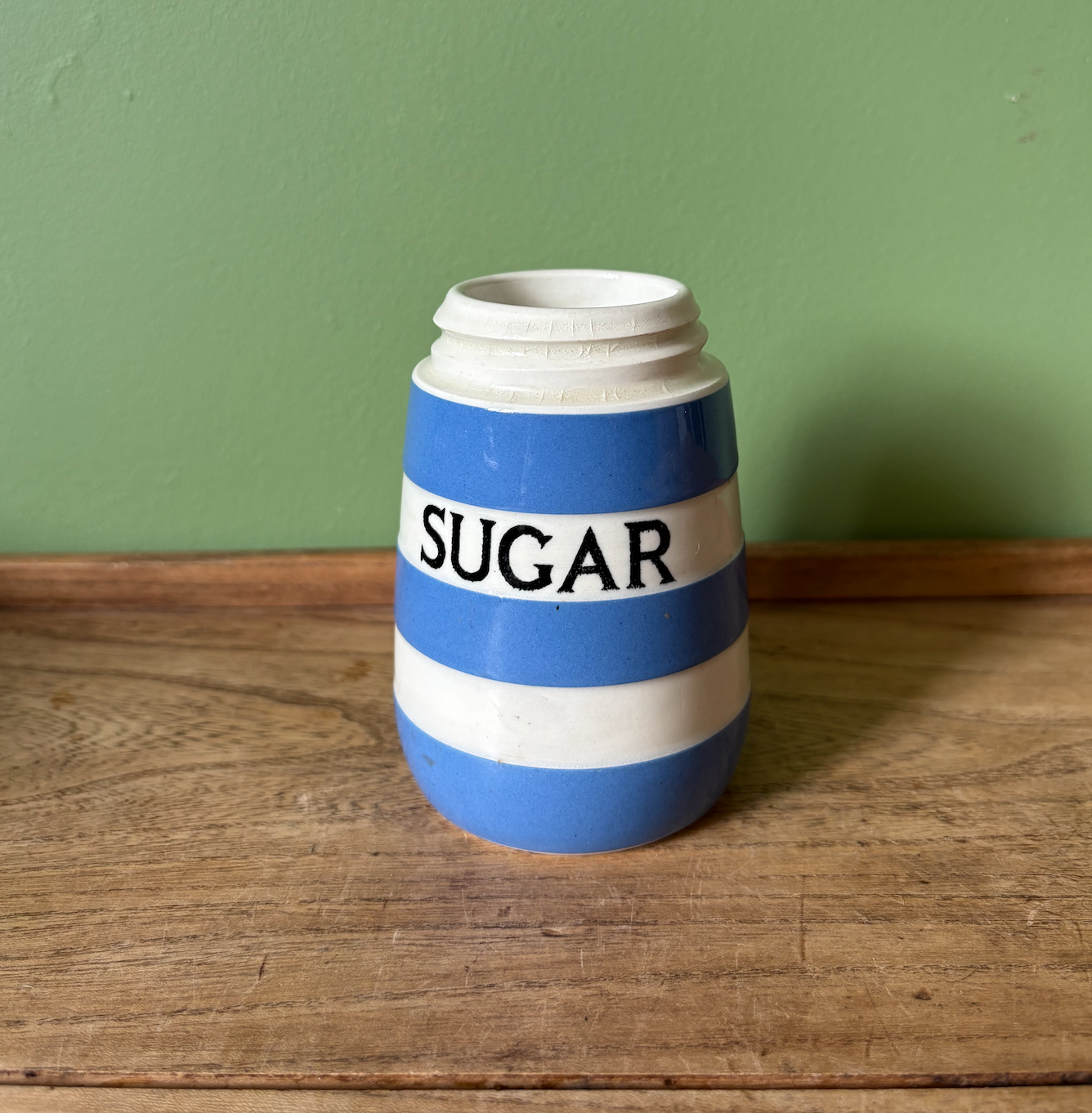 T G Green Cornishware Blue & White Striped Sugar Pot
