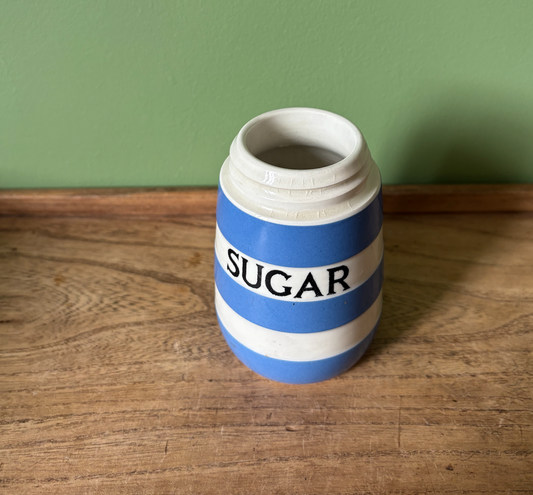 T G Green Cornishware Blue & White Striped Sugar Pot