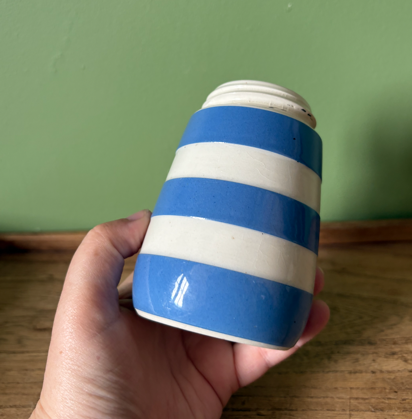 T G Green Cornishware Blue & White Striped Sugar Pot