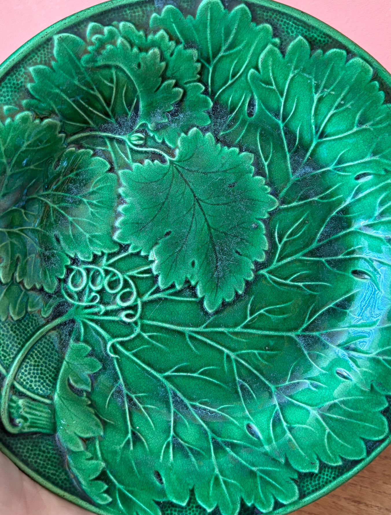 Green Leaf Vine Majolica Plate