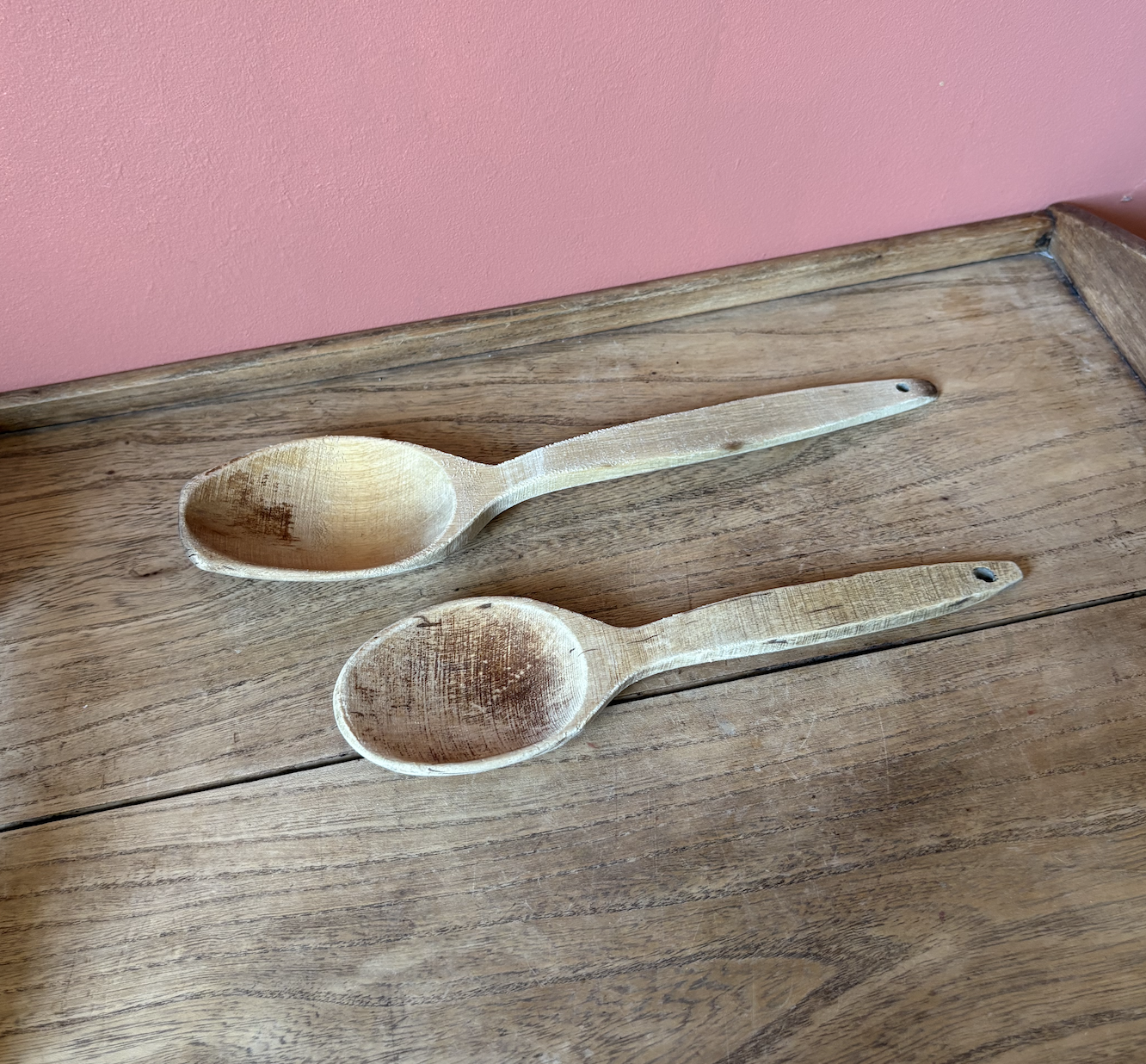 Pair of Rustic Wooden Cooking Spoons