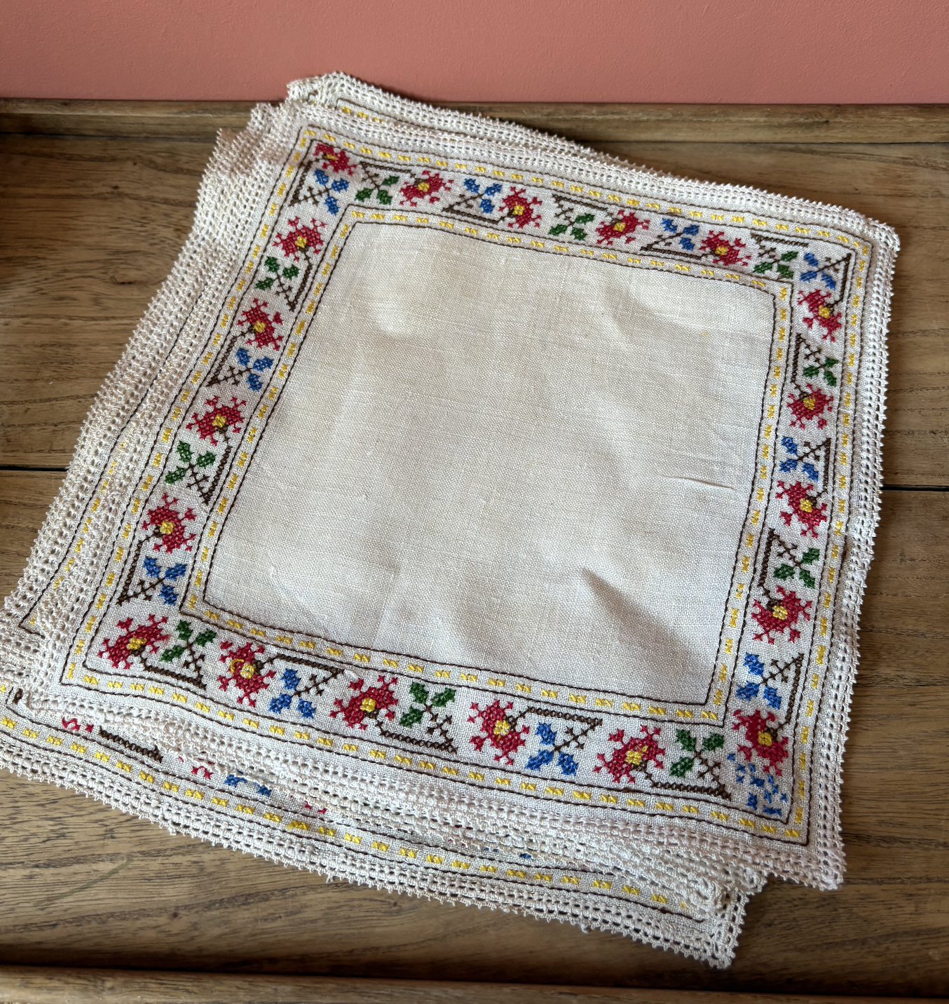 Set of 6 Embroidered Square Placemats and Matching Coasters
