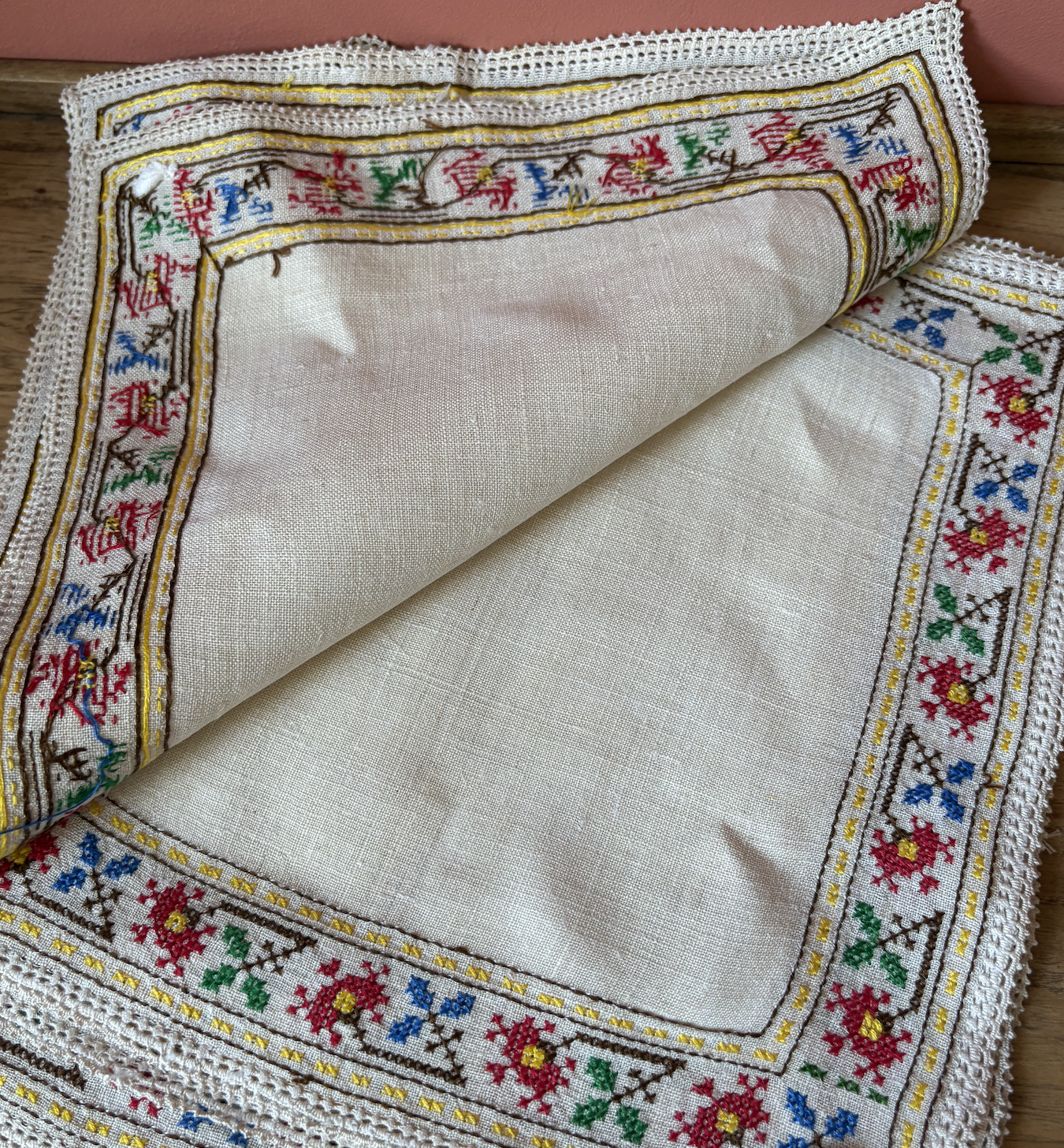 Set of 6 Embroidered Square Placemats and Matching Coasters