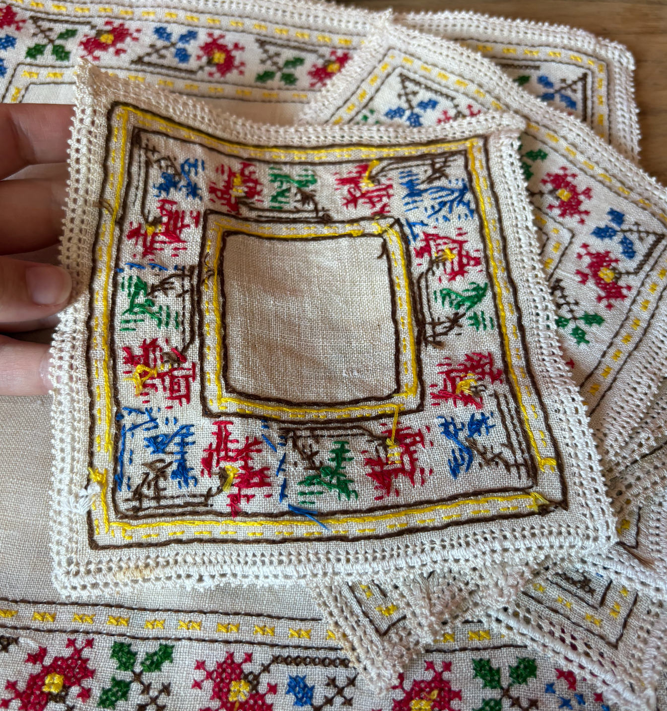 Set of 6 Embroidered Square Placemats and Matching Coasters