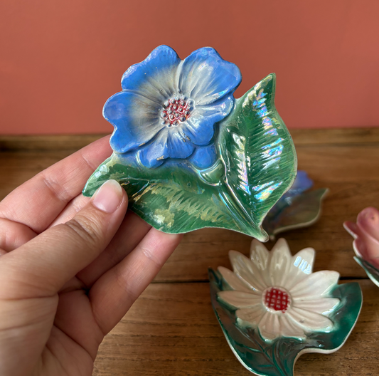 Italian Ceramic Iridescent Flower Trinket Dishes