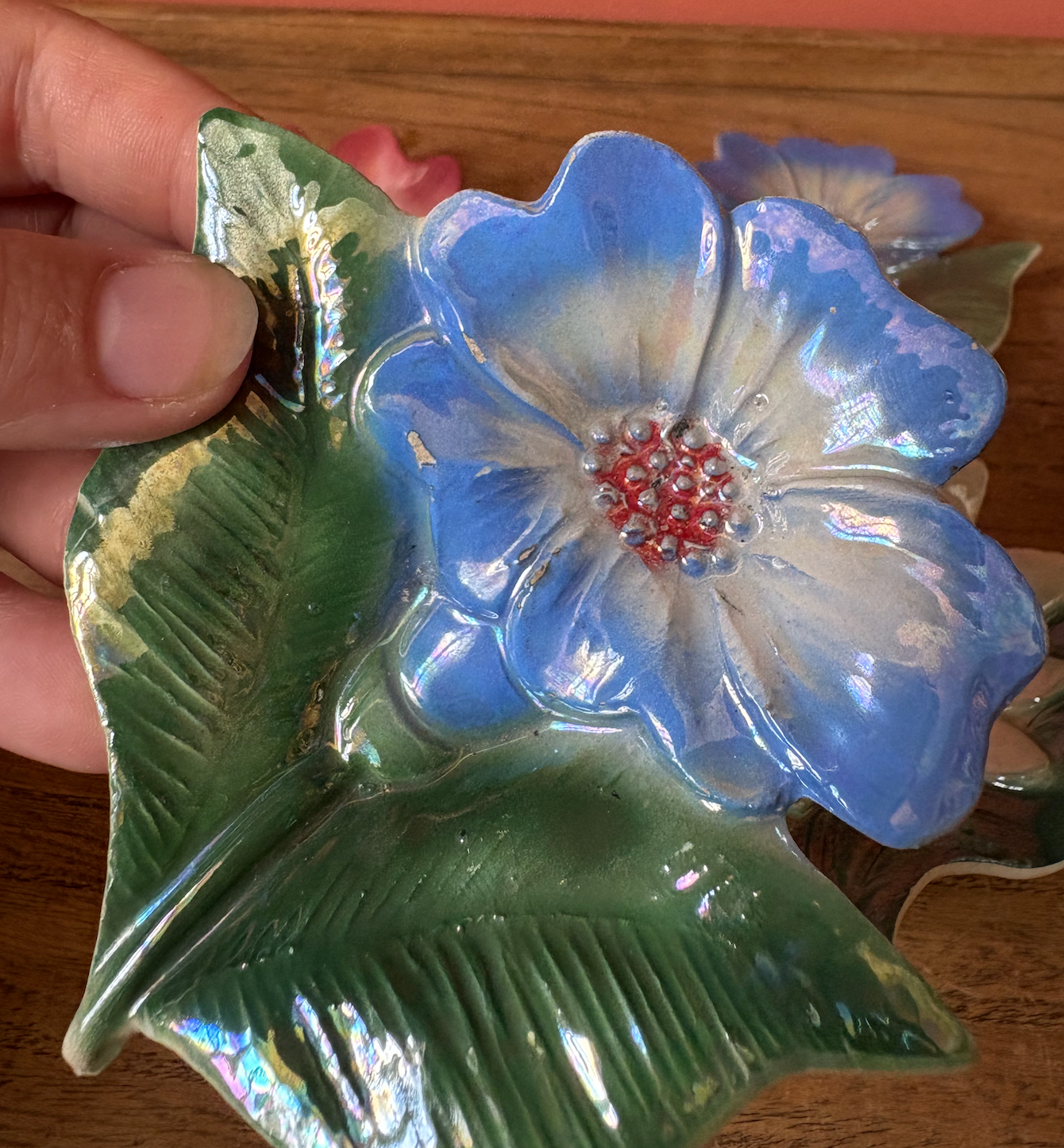 Italian Ceramic Iridescent Flower Trinket Dishes