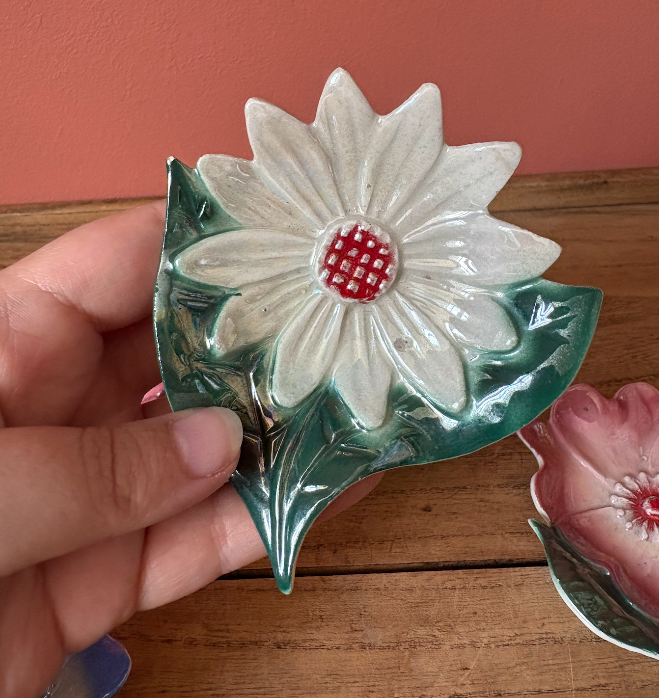 Italian Ceramic Iridescent Flower Trinket Dishes