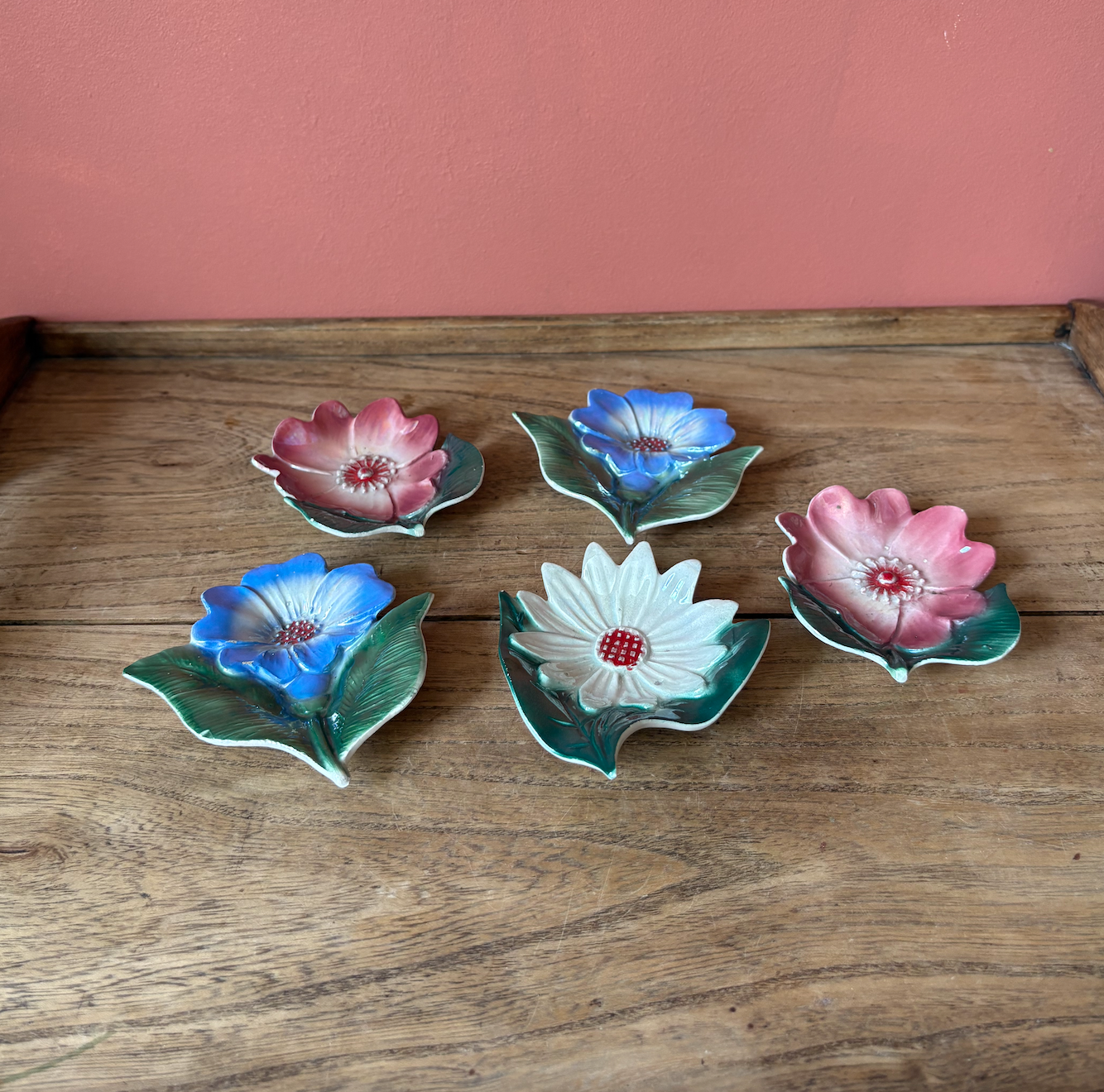Italian Ceramic Iridescent Flower Trinket Dishes