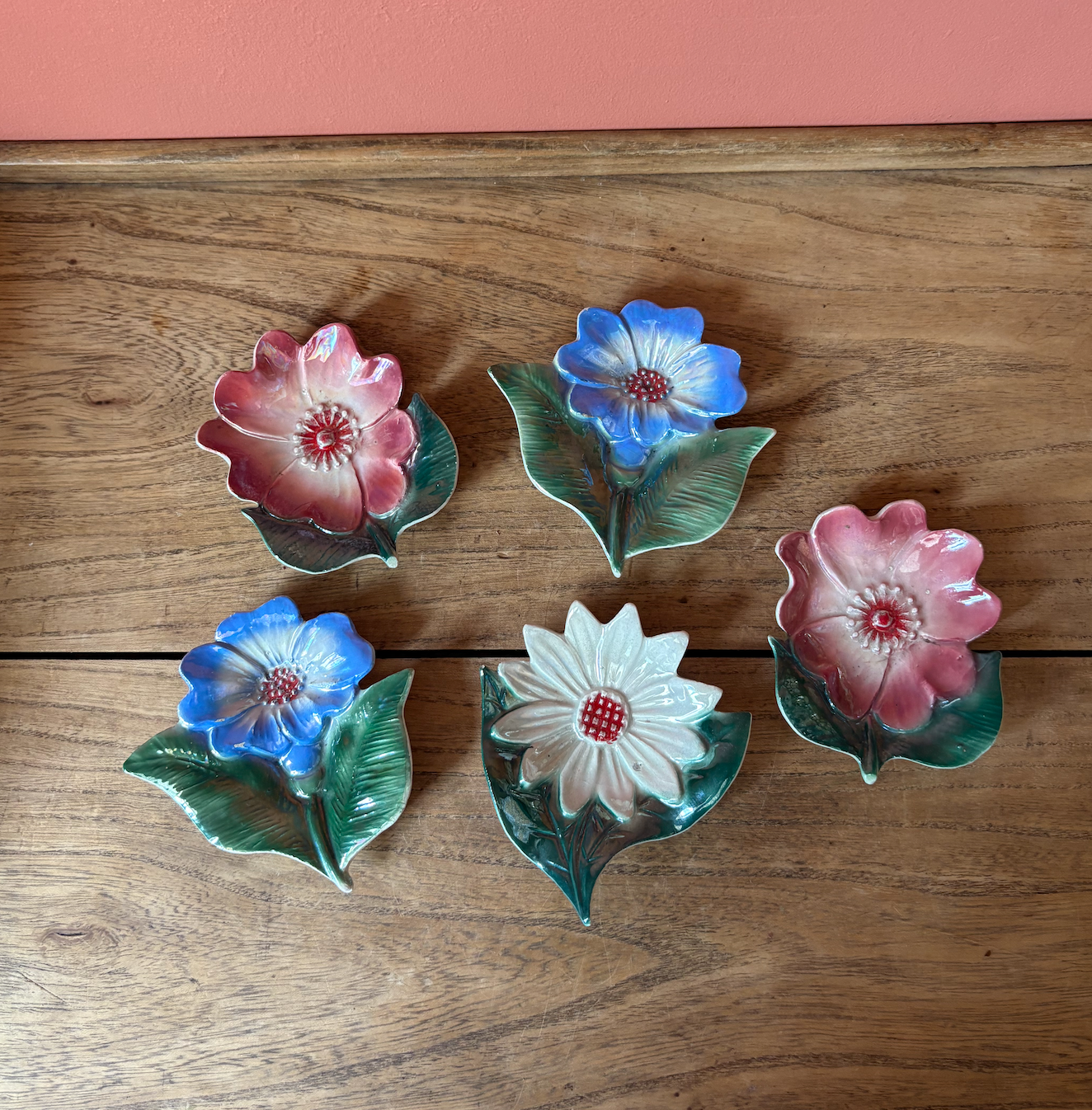 Italian Ceramic Iridescent Flower Trinket Dishes