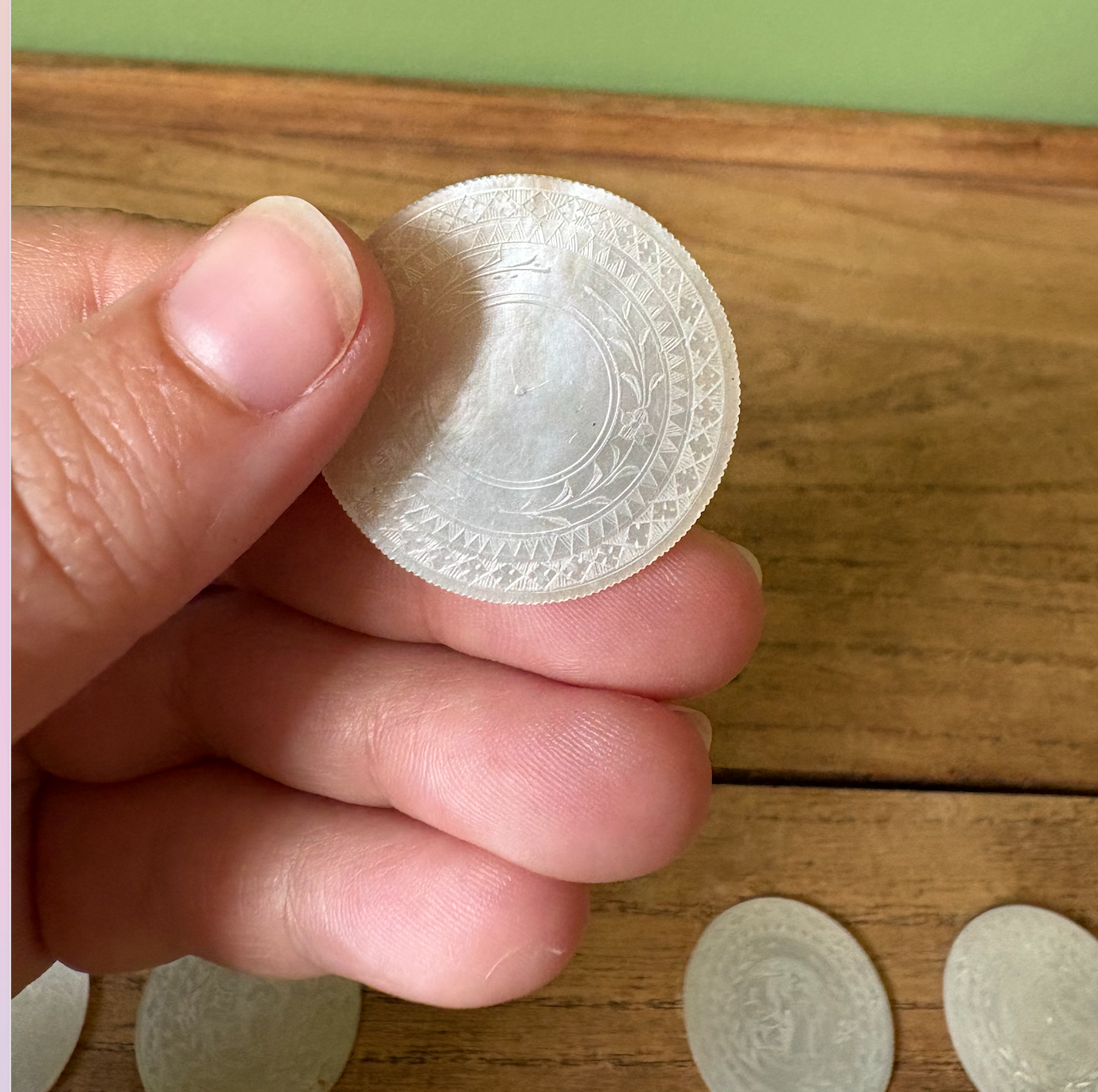 Set of 12 Antique Chinese Mother of Pearl Gaming Tokens