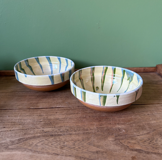 Set of 2 Small Romanian Slipware Bowls - Butter Yellow