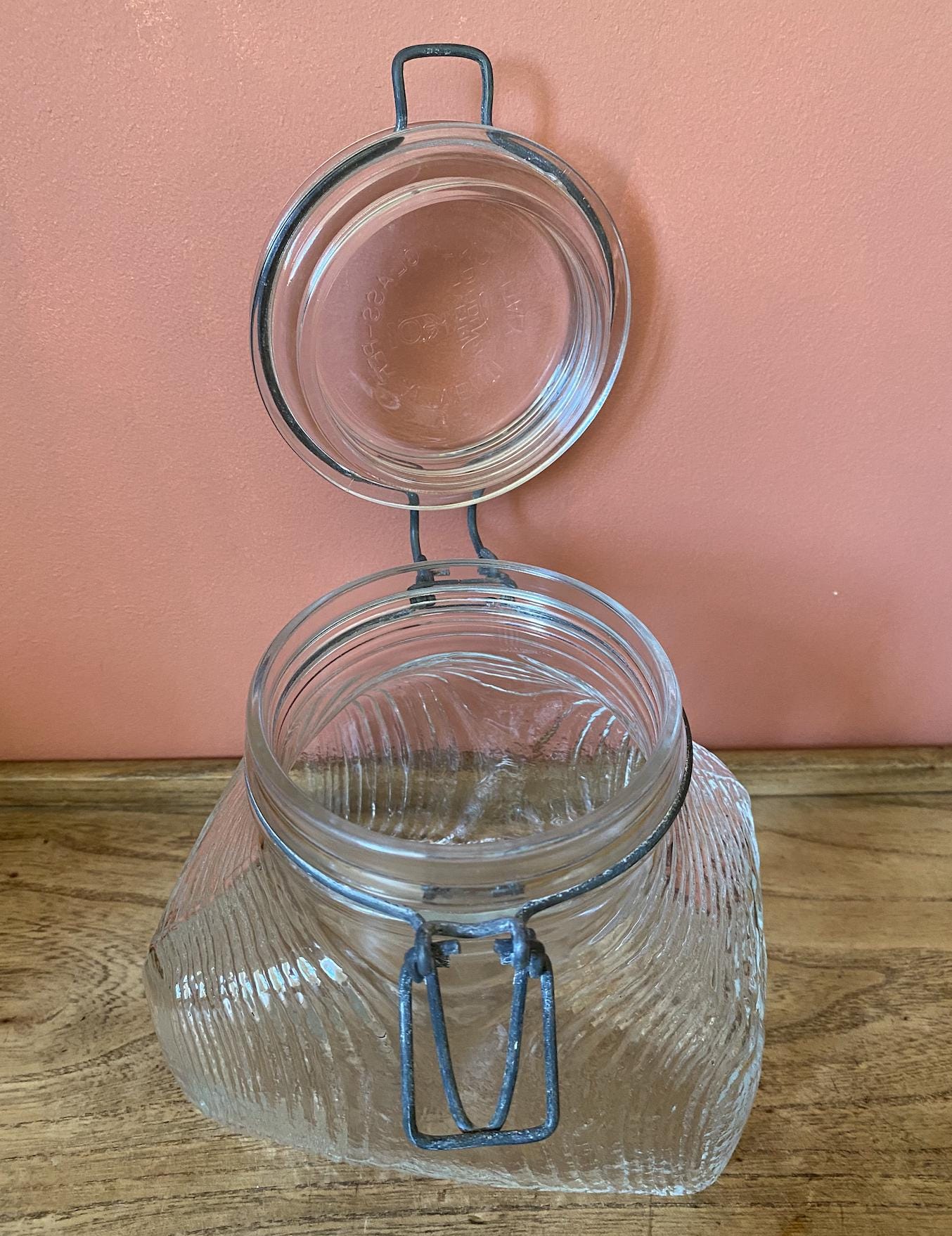 Vetri Di Fidenza Per Alimenti Embosses Glass Lever Lock Storage Jar