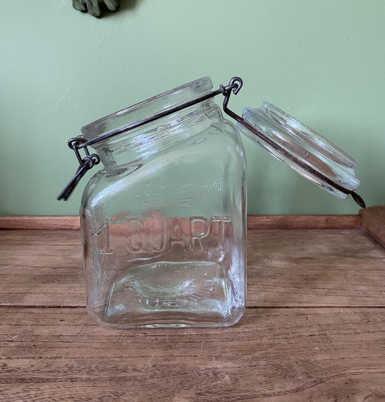 1879 Granny’s Product Vintage Latched Wired Glass Storage Jar Container Canister - 1 Quart