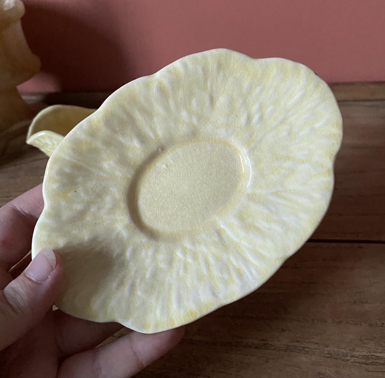 Yellow Mismatched Cabbage Leaf Sauce Boat & Saucer
