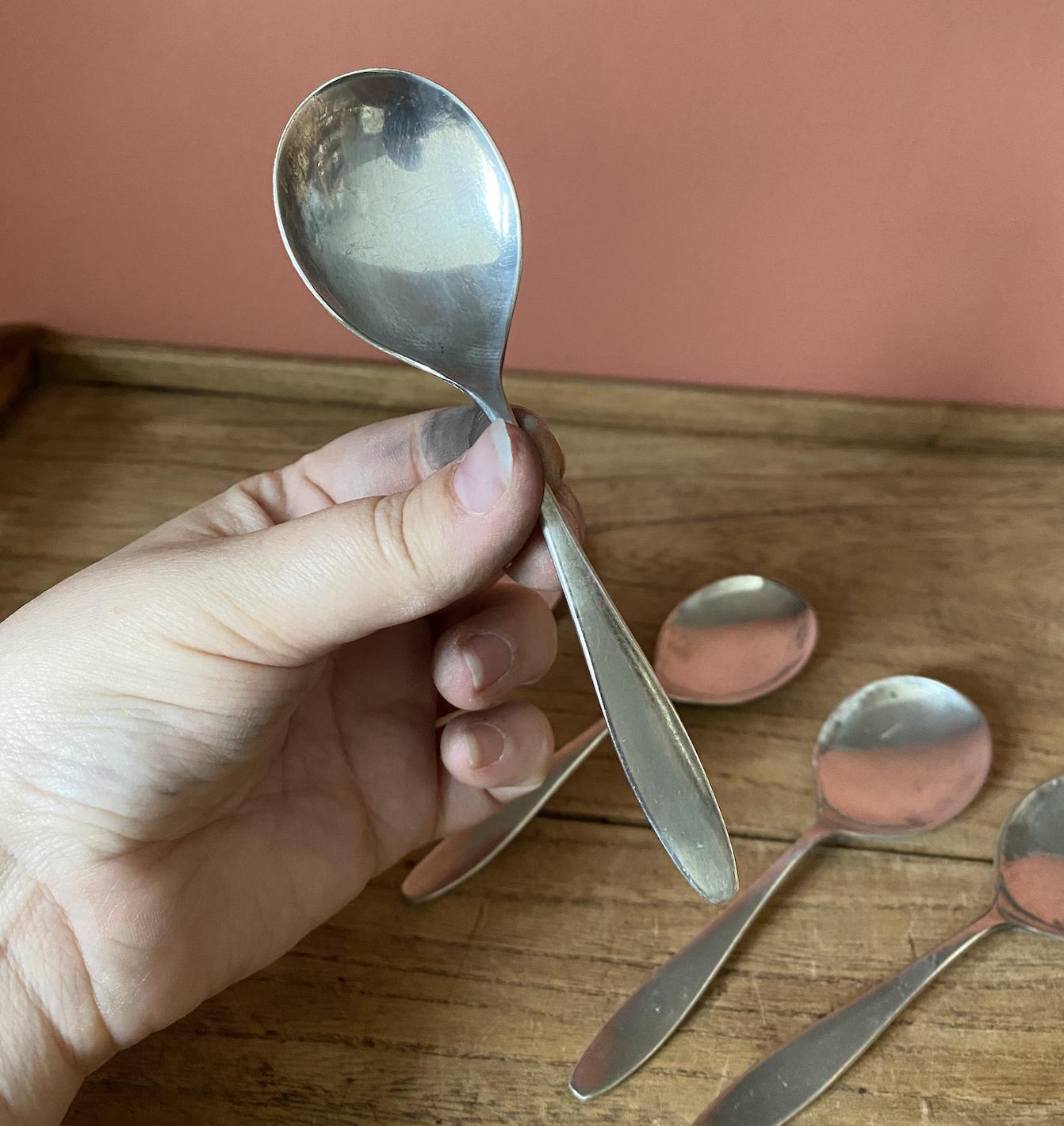 Set of 6 Silver Short Soup Spoons