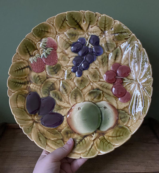 French Sarreguemines Majolica Fruit Plate Large