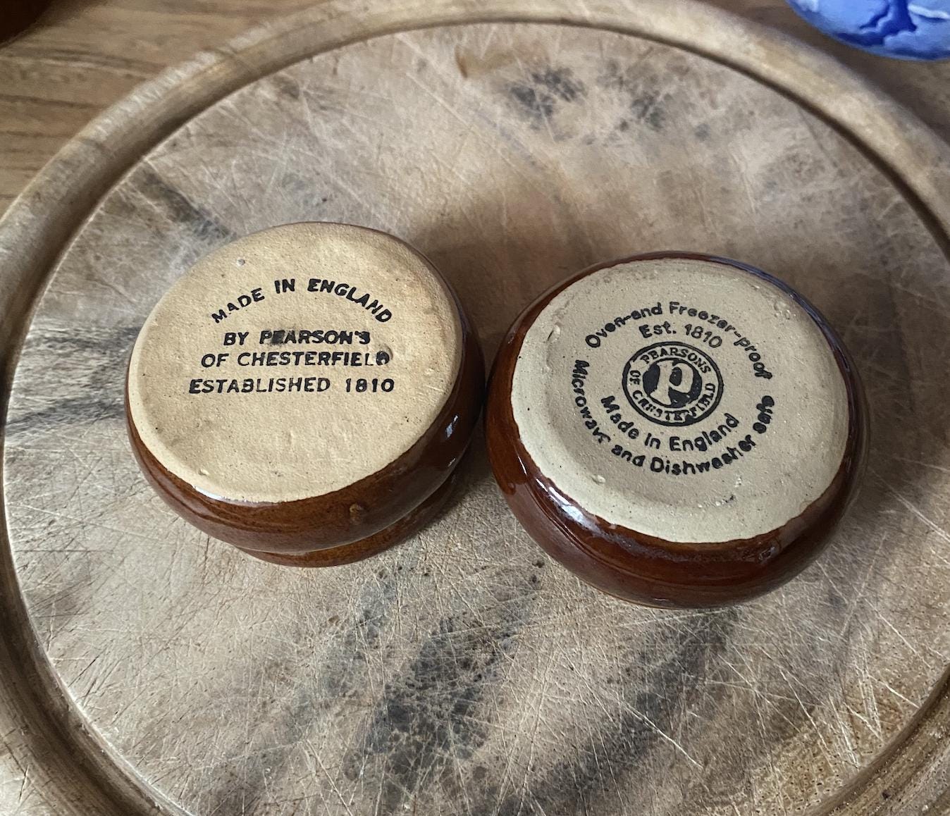Non Matching Pair of Vintage Stoneware Pinch Pot- Pearsons of Chesterfield