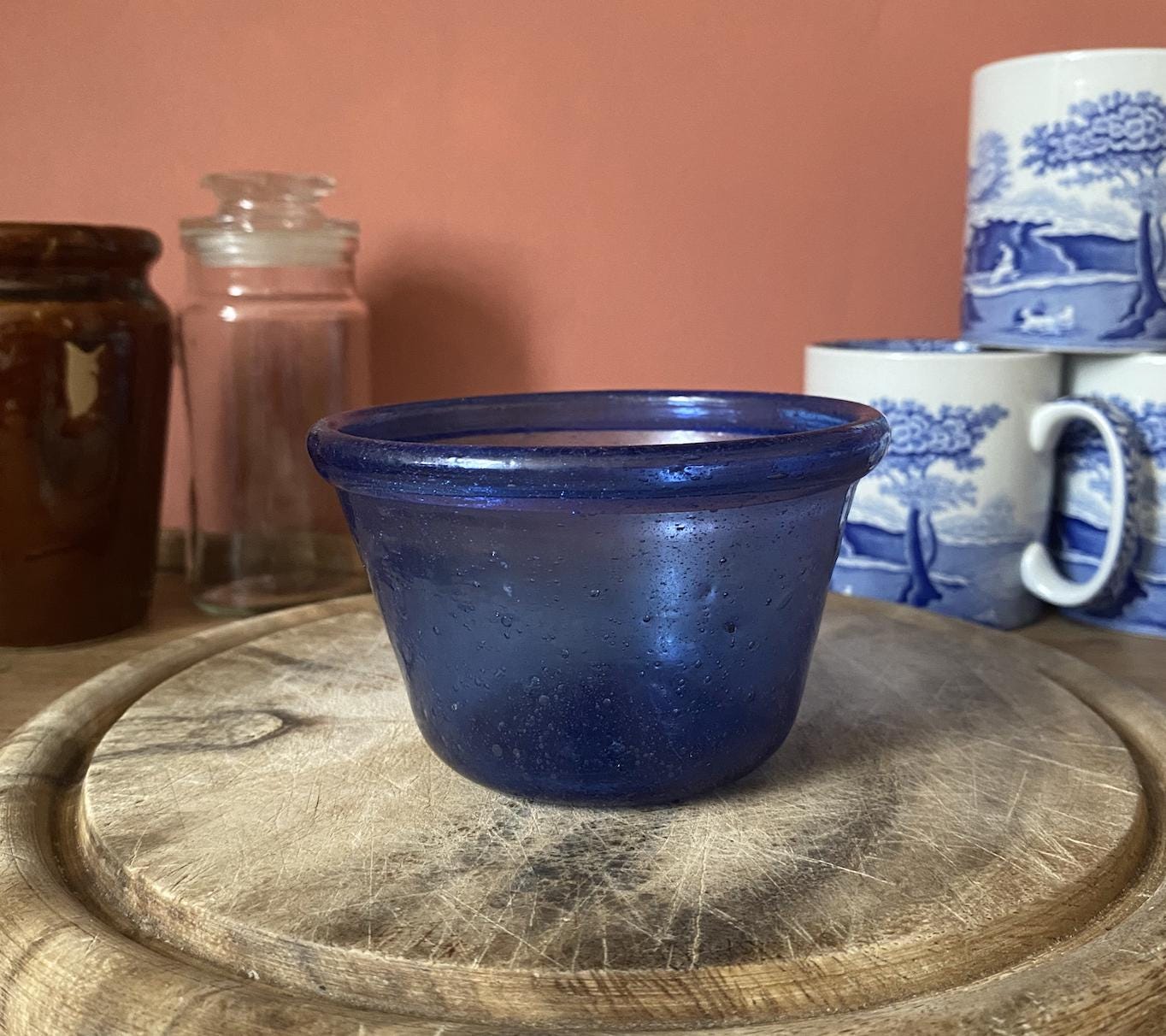 Mouth-blown Recycled Blue Glass Snack Bowl