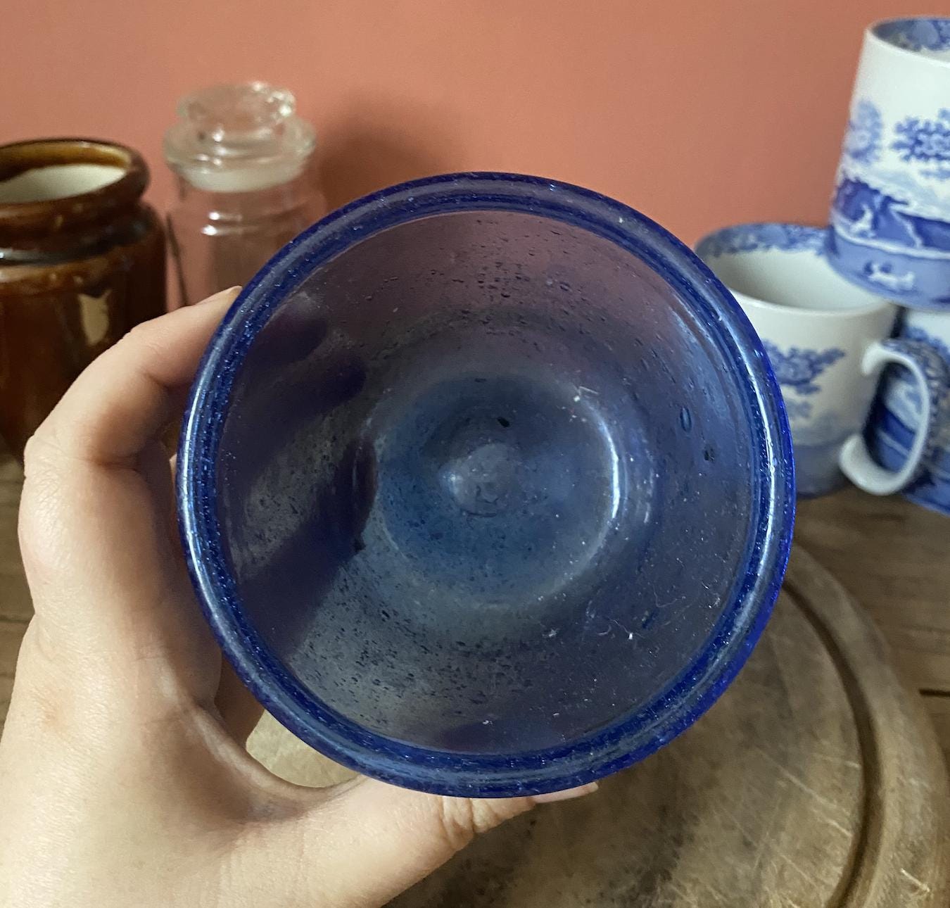 Mouth-blown Recycled Blue Glass Snack Bowl