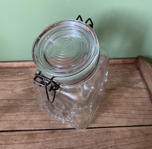 1879 Granny’s Product Vintage Latched Wired Glass Storage Jar Container Canister - 1 Quart