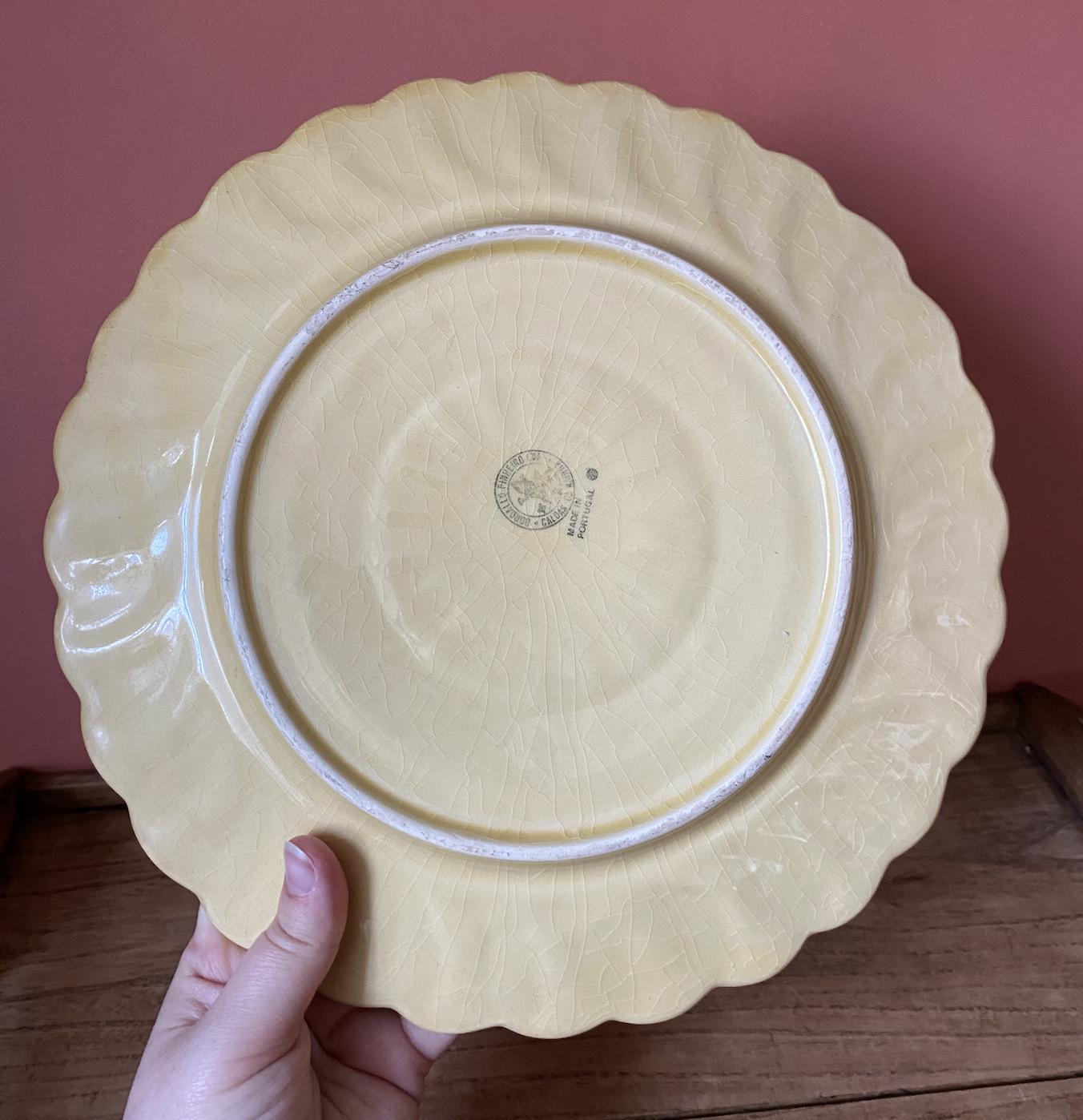 Bordallo Pinheiro Butter Yellow Basket Weave Dinner Plate