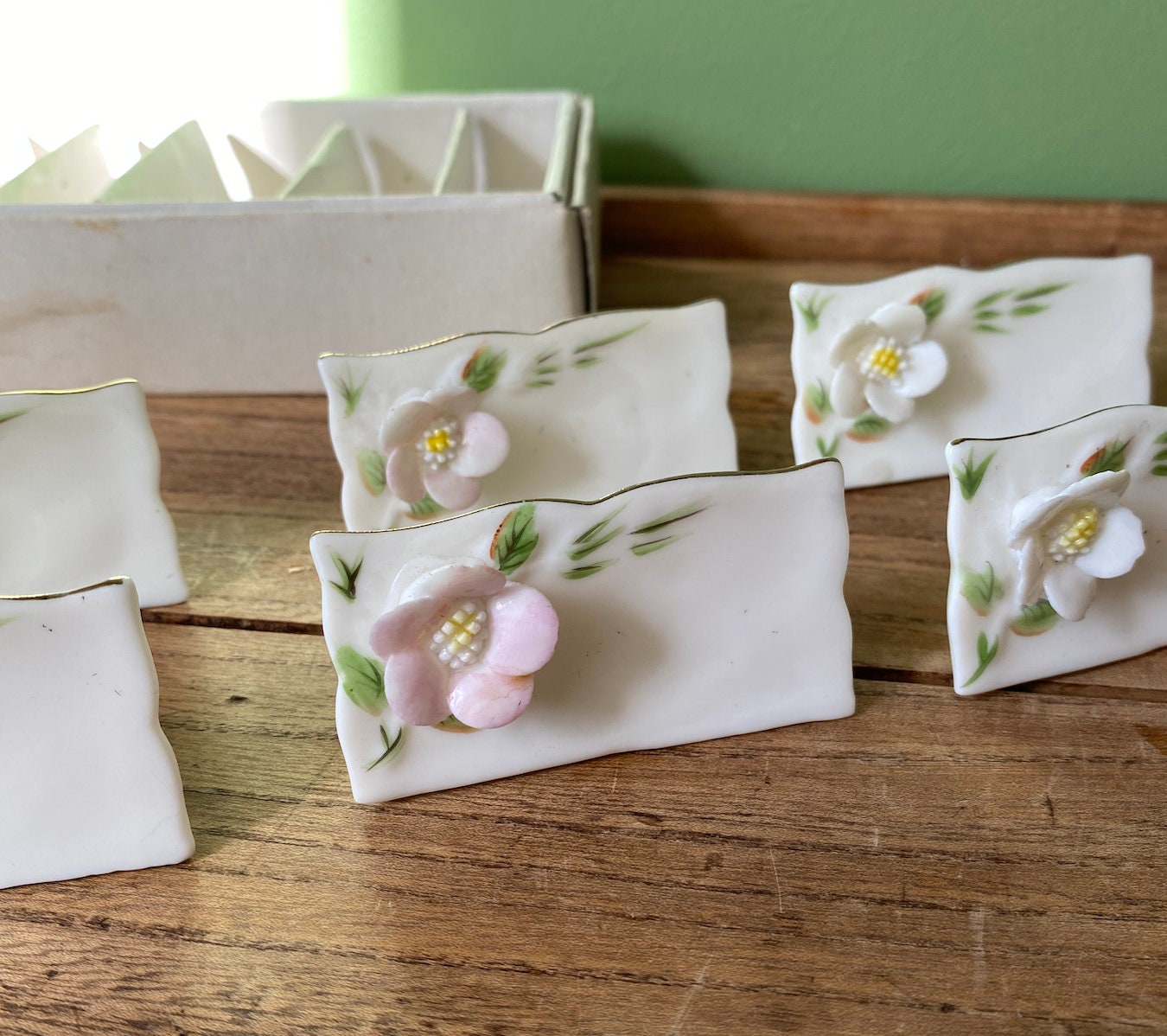 Set of 6 Shafford Porcelain Floral Guest Name Holders