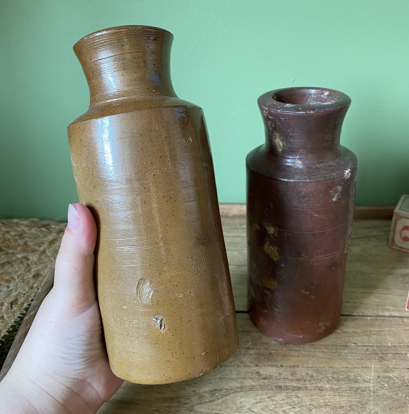 Two Tall Victorian Stoneware Vases